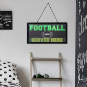 Football Served Here Framed LED Hanging Wall Sign - 19" x 10"
